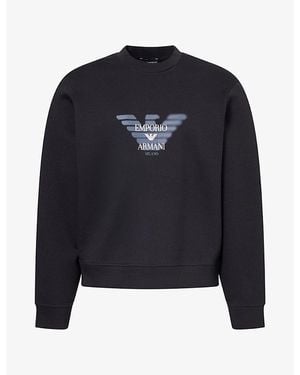 Emporio Armani Logo-Print Cotton-Blend Sweatshirt - Blue