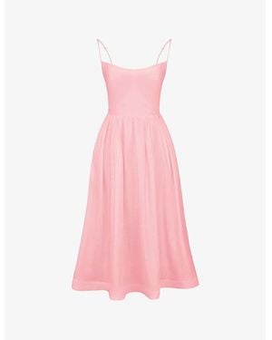 House Of Cb Lolita Square-Neck Fitted-Bodice Stretch-Cotton Midi Dress - Pink