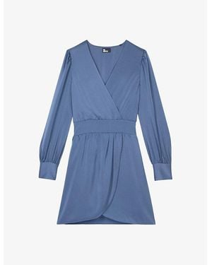 The Kooples V-Neckline Long-Sleeve Woven Mini Dress - Blue