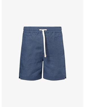 Eleventy Bermuda Athletic Drawstring Linen Shorts - Blue