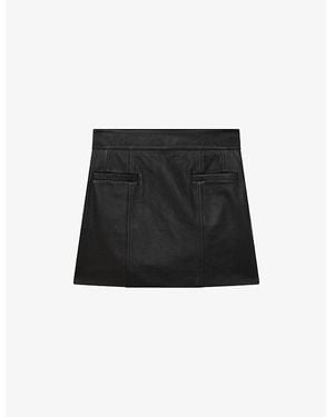 Reiss Seema Leather Mini Skirt - Black