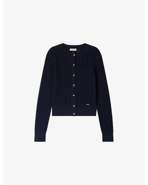Sandro Cropped Textured Knitted Cardigan - Blue