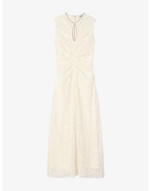 Sandro Rhinestone-Embellished Sleeveless Lace Maxi Dress - White