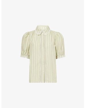 ME+EM Striped Lace-Trim Cotton Blouse - White