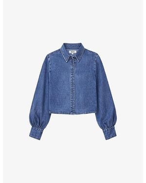 Ro&zo Cropped Long-Sleeve Denim Shirt - Blue