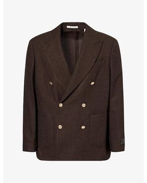 GANT Club Double-Breasted Textured Wool Blazer - Brown