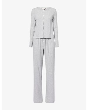 THE NAP CO Pointelle Cotton Pajama Set - Gray