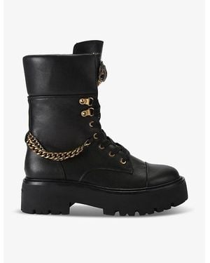 Kurt Geiger Kensington Eagle-Embellished Leather Combat Boots - Black