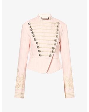 Jaded London Mandy Military Lace-Embroidered Cotton-Blend Jacket - Pink