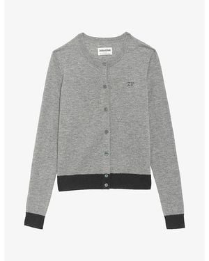 Zadig & Voltaire Missya Logo-Embroidered Cashmere Cardigan - Grey