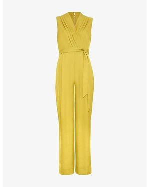 Phase Eight Taylor Wrap Satin-Twill Jumpsuit - Yellow