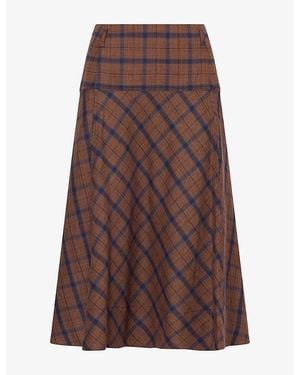 ME+EM Check Fit And Flare Woven Midi Skirt - Brown