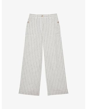 Reiss Ashby Striped Wide-Leg Linen Trousers - White