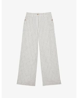 Reiss Ashby Striped Wide-Leg Linen Trousers - White