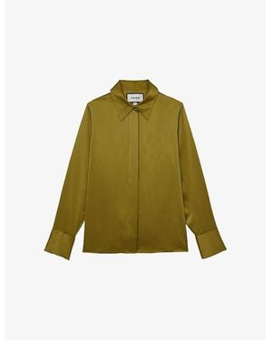 Reiss Ameira Concealed-Placket Long-Sleeve Silk Shirt - Green