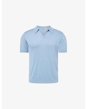 John Smedley Noah Sea Island Open-Collar Cotton Polo Top - Blue