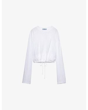 Prada Drawstring-Hem Cotton T-Shirt - White