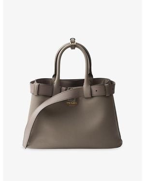 Prada Belt-Buckle Medium Leather Handbag - Brown