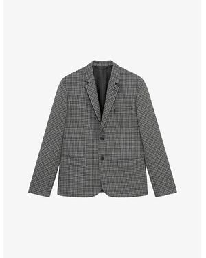The Kooples Houndstooth-Pattern Single-Breasted Wool Blazer - Gray