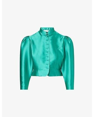 D'Estree Amoako Puff-Sleeve Satin Jacket - Green