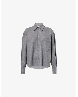 Victoria Beckham Cropped Long-Sleeves Wool And Cashmere Shirt - Gray