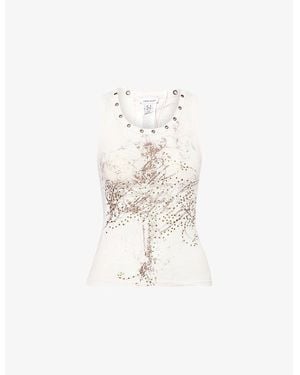 Jaded London Graphic-Pattern Lace-Panel Cotton-Blend Top - White