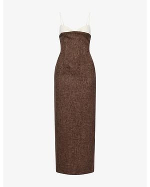 Odd Muse Contrast Tweed Woven Midi Dress - Brown