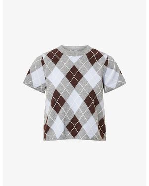 ME+EM Baby Tee Argyle-Pattern Cashmere Top - Multicolour