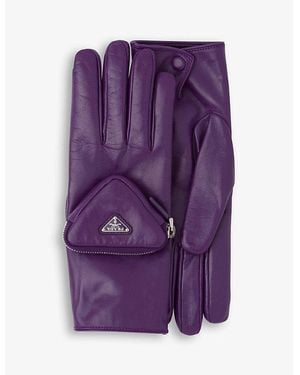 Prada Pouch-Embellished Leather Gloves - Purple