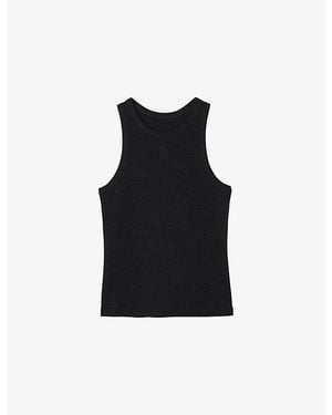 Sandro Round-Neck Sleeveless Cotton T-Shirt - Black