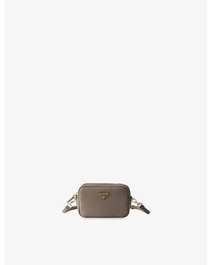 Prada Logo-Plaque Mini Leather Shoulder Bag - Gray