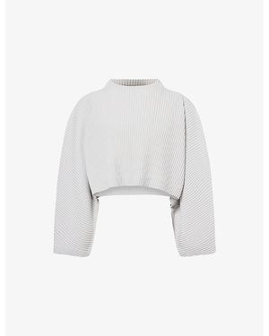Homme Plissé Issey Miyake High-Neck Cropped Knitted Top - White