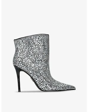 Steve Madden Sentinel Crystal-Embellished Heeled Leather Ankle Boots - Gray