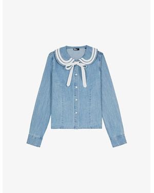 The Kooples Long-Sleeved Tie-Embellished Denim Shirt - Blue
