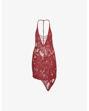 Jaded London Dandara Beaded Knit Mini Dress - Red
