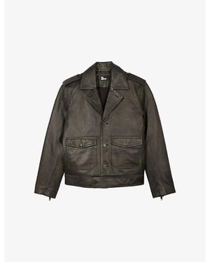 The Kooples Side-Pocket Zipped-Cuff Leather Jacket - Black