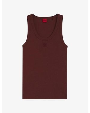 HUGO Brand-Embroidered Ribbed Cotton-Blend Vest Top