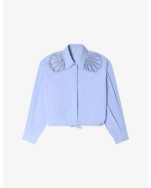 Sandro Relaxed-Fit Cut-Out Cotton Shirt - Blue