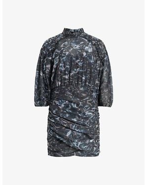 AllSaints Harlee Caladesi Graphic-print Ruffle Recycled-polyester Mini Dress - Gray
