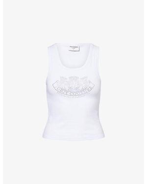 Juicy Couture Dog-Crest Ribbed Stretch-Cotton Vest Top - White