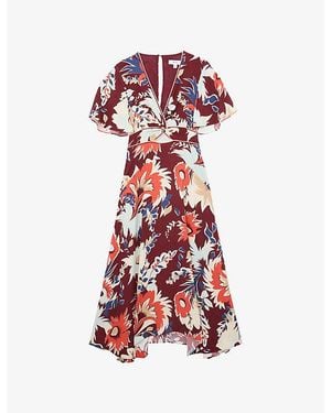 Reiss Asha Floral-Print Woven Midi Dress - Red