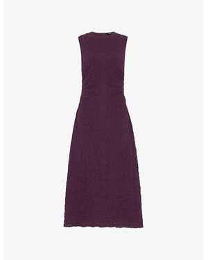 Whistles Lori Roun-Neck Textured Sleeveless Stretch-Woven Midi Dress - Purple