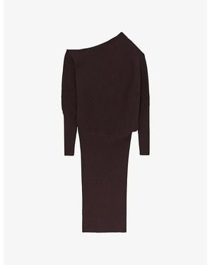 Reiss Lara Off-Shoulder Draped Stretch-Knit Midi Dress - Red