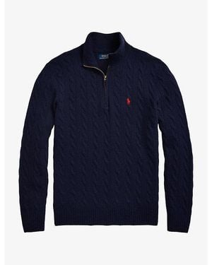 Polo Ralph Lauren Logo-Embroidered Half-Zip Wool-Cashmere Blend Sweater - Blue