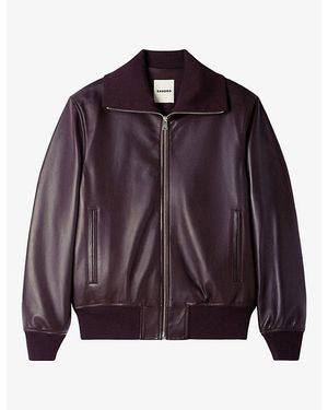 Sandro Zipped Regular-Fit Leather Jacket - Purple