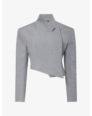 A.W.A.K.E. MODE Cropped Double-Breasted Woven Jacket - Grey