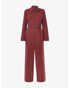 Whistles Trench-Detail Long-Sleeve Stretch-Woven Jumpsuit - Red