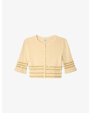 Sandro Bead-Embellished Cropped Knitted Cardigan - Natural
