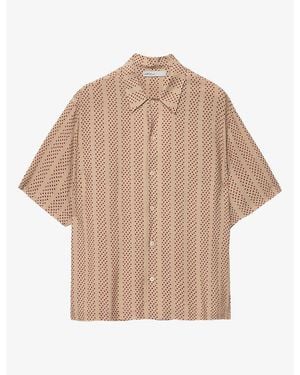 AllSaints Quasar Graphic-Print Linen-Blend Shirt - Natural