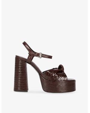 The Kooples Bow-Embellished Lizard-Embossed Leather Platform Sandals - Brown